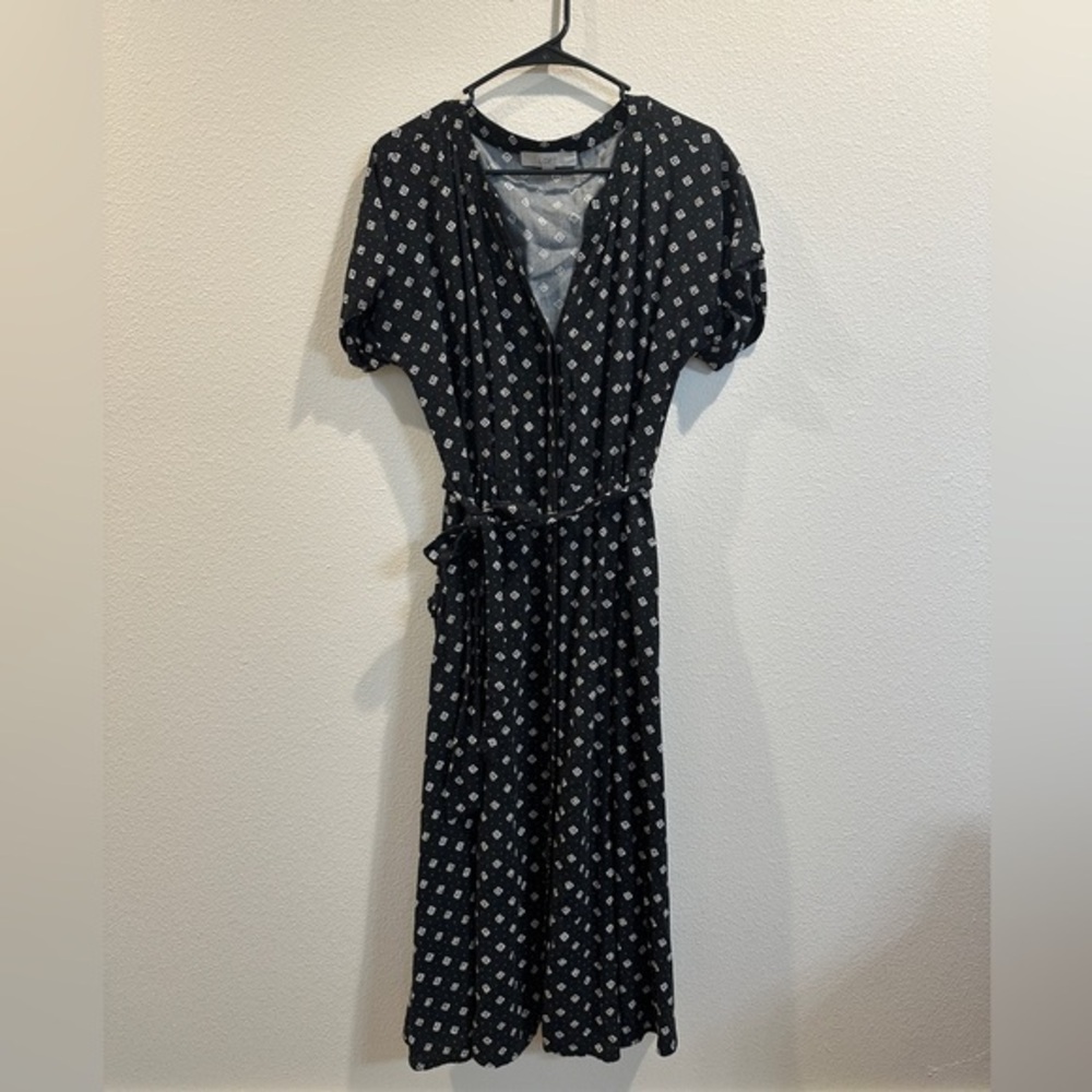 LOFT Black and White Geometric Long Sleeve Dress